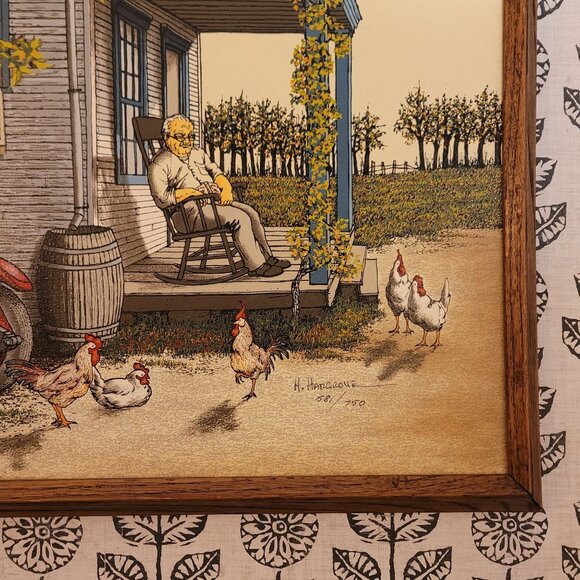 Signed & Numbered H. Hargrove "Country Living" Print With Wood Frame - Picture 1 of 13
